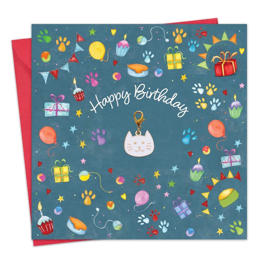 Charm Card and Gift. Cute Happy Birthday From The Cat Card.