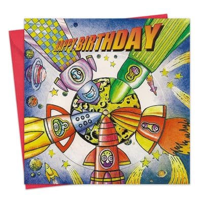 Children's Birthday Card Spinner - Rockets