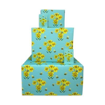 Daffodil Wrapping Paper - 6 Sheets & 6 Tags - Flower Gift Wrap for Women or Men