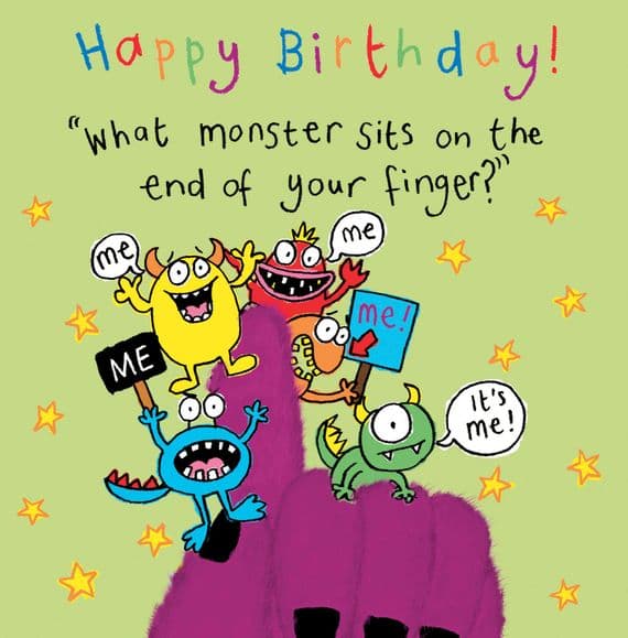 Finger Monster Funny Joke Birthday Card For Kids