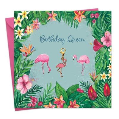 Flamingo Birthday Card & Gift with Detachable Flamingo Charm