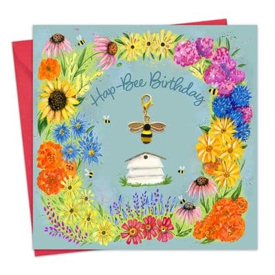 Floral Hap-Bee Birthday Card & Gift with Detachable Bee Charm