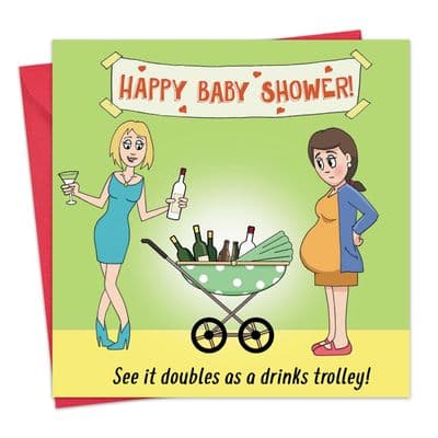 Funny Baby Shower Card Drinks Trolley