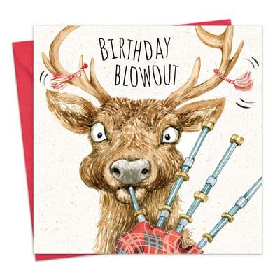Funny Birthday Card - Scottish Stag Bagpipes