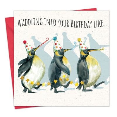 Funny Birthday Card - Waddling Penguins