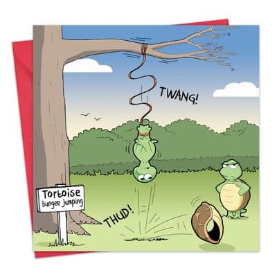 Funny Blank Card Tortoise Bungee Jumping