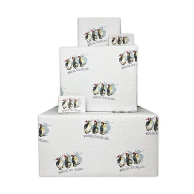 Funny Christmas Wrapping Paper - Penguins - 2 Sheets & 2 Tags - Funny Xmas Gift Wrap