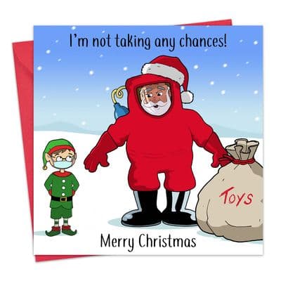 Funny COVID Christmas Card Hazmat Santa