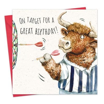 Funny Darts Birthday Card For Him - Bull