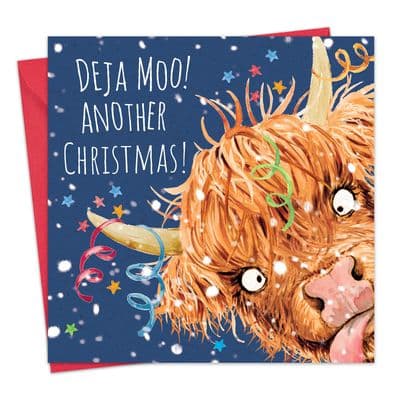 Funny Highland Cow Christmas Card For Her - Deja Moo Another Christmas