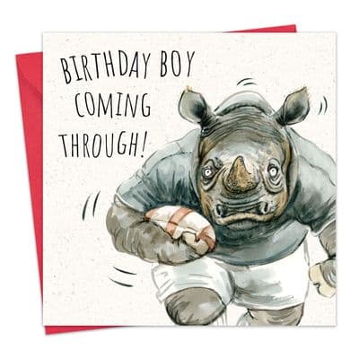 Funny Rugby Birthday Card For Him - Rhino
