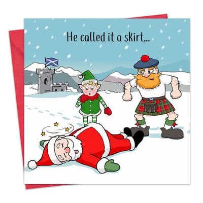 Funny Scotland Christmas Card - He Called It A Skirt Scottish Kilt