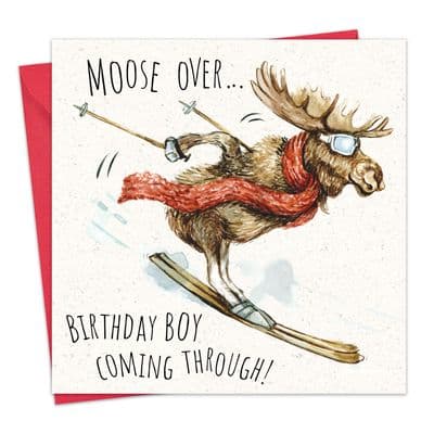 Funny Skiing Birthday Card For Him - Moose