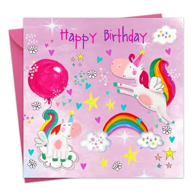 Girl's Birthday Card - Unicorns