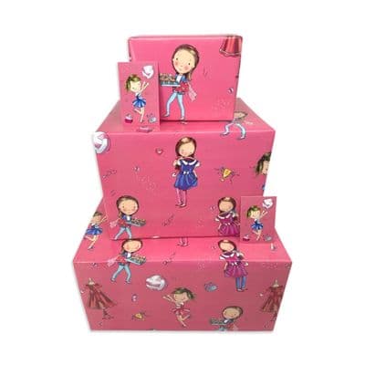 Girls Wrapping Paper - Pink Teenager - 2 Sheets & 2 Tags & Matching Birthday Card - Children's