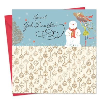 God Daughter Christmas Card with Gold Foiling, Contemporary Design and Red Envelope