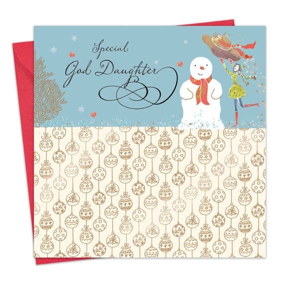God Daughter Christmas Card with Gold Foiling, Contemporary Design and Red Envelope