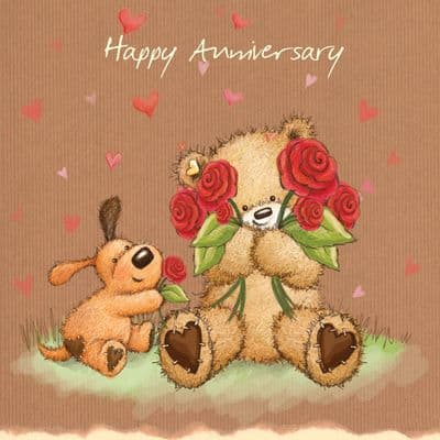 Happy Anniversary With Hearts and Flowers