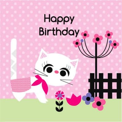 Happy Birthday Card - White Cat
