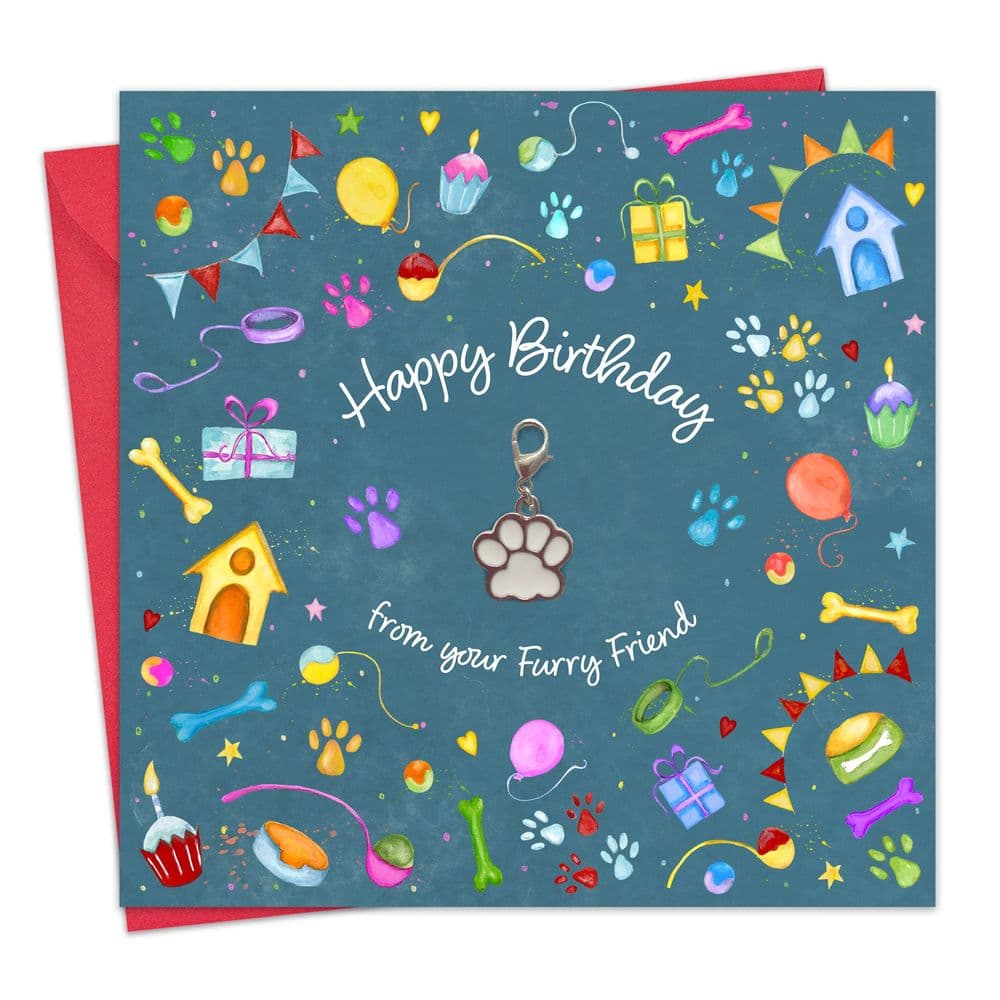 Charm Card and Gift. Cute Happy Birthday From The Dog Card.