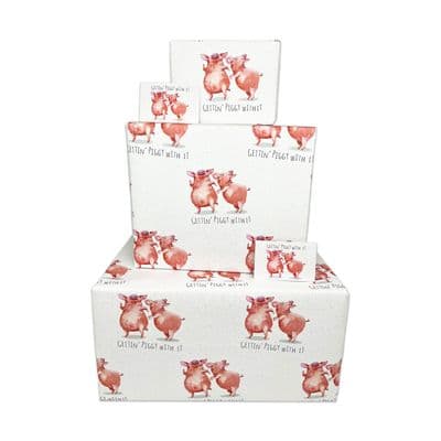 Happy Birthday Wrapping Paper for Men or Women - Gettin Piggy - 4 Sheets & 4 Tags - Funny Wrap