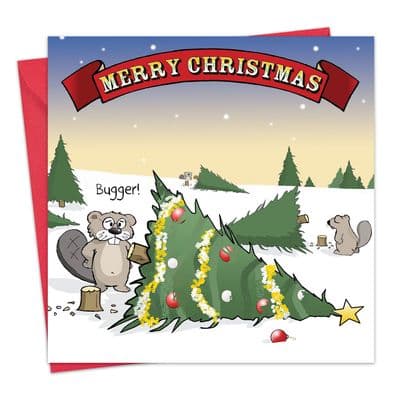 Happy Christmas Card Funny Beaver
