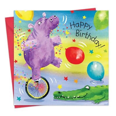 Hippo Unicycle Birthday Card