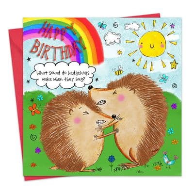 Hugging Hedgehogs Children's Happy Birthday Card - Funny Joke Birthday Card