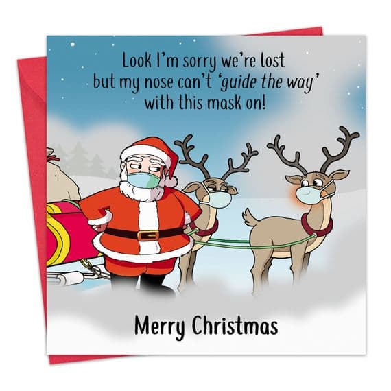 Funny COVID Christmas Card. Funny COVID-19 related Christmas Card. Funny Cards. Funny Seasons Greeting Cards. Humorous Christmas Cards. Twizler.