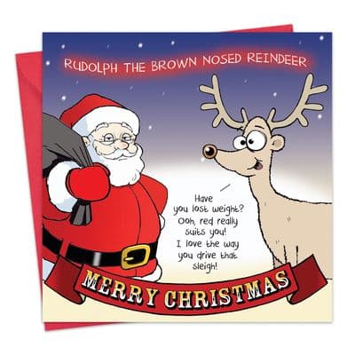 Merry Christmas Card Brown Nosed Reindeer