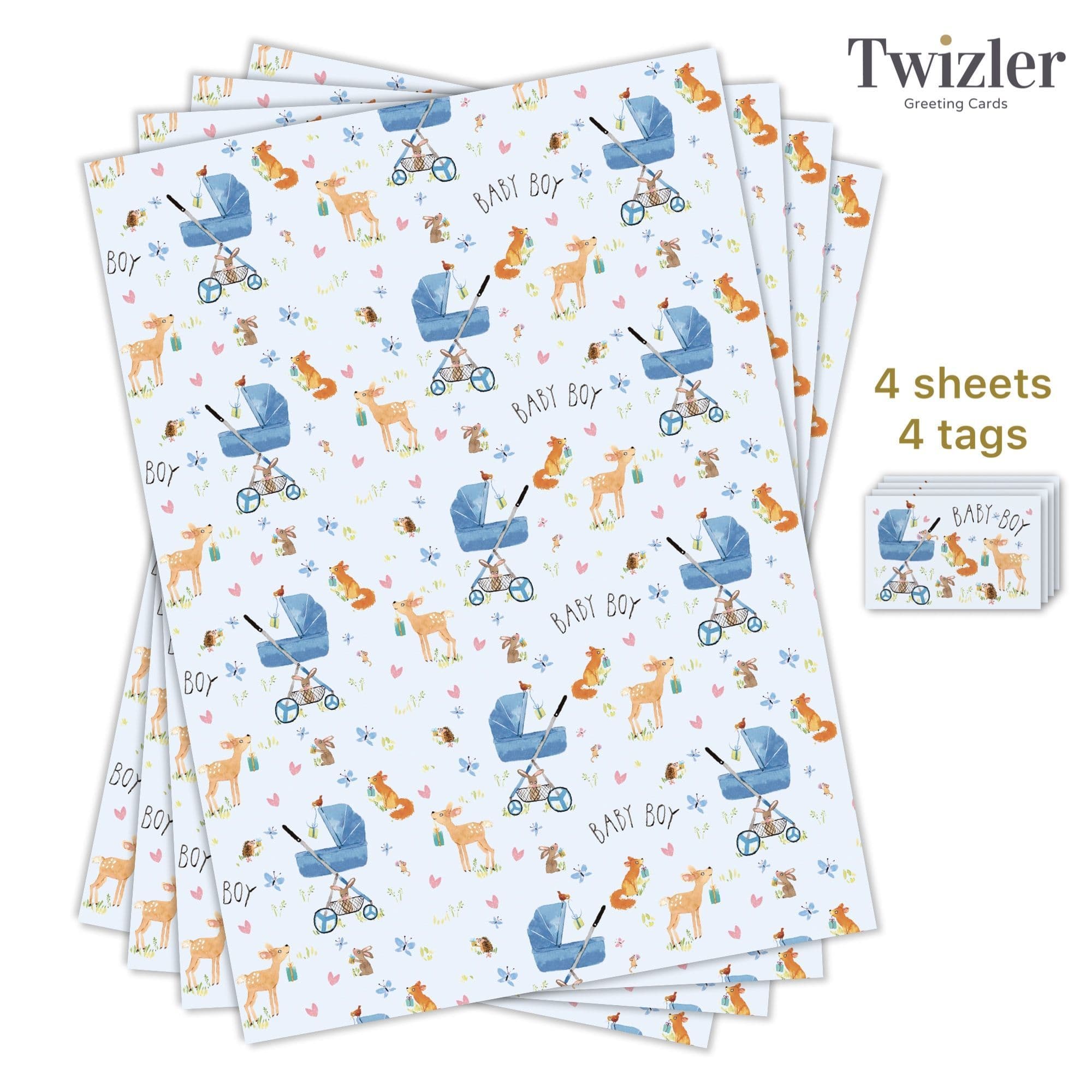 New Baby Boy Wrapping Paper. Cute Baby Shower Gift Wrap