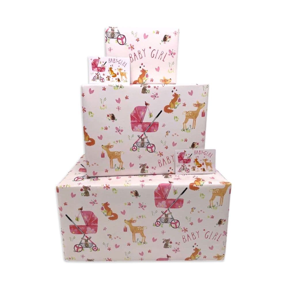New Baby Girl Wrapping Paper. Cute Baby Shower Gift Wrap