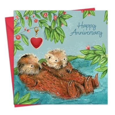 Otter Anniversary Card & Gift with Detachable Heart Charm