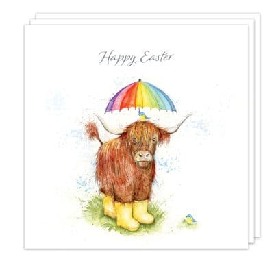 Pack of 3 Easter Cards - Highland Cow Design