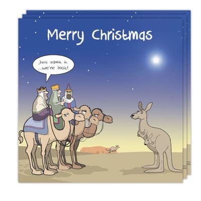 Pack of 3 Funny Christmas Cards - Lost Wise Men & Kangaroo Design