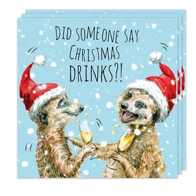 Pack of 3 Funny Christmas Cards - Meerkat Drinks Design