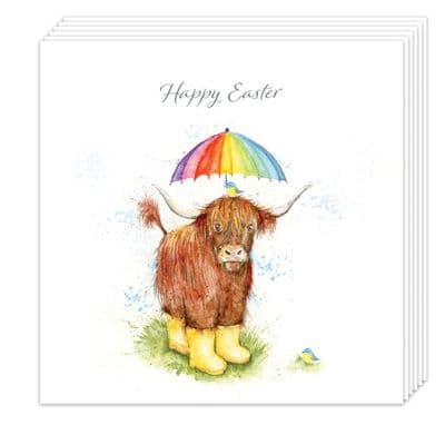 Pack of 6 Easter Cards - Highland Cow Design