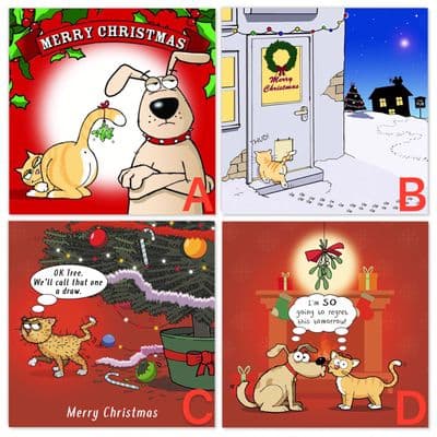 Pack of 6 Funny Cat Christmas Cards - Mixed Pack