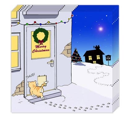 Pack of 6 Funny Christmas Cards - Drunk Cat Design