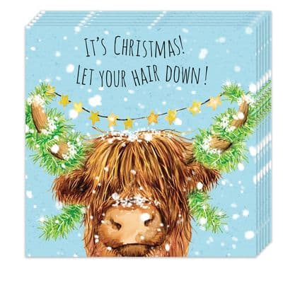Pack of 6 Funny Christmas Cards - Scottish Highland Cow Hair Design