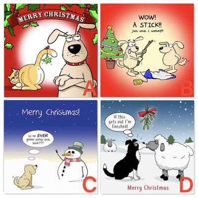 Pack of 6 Funny Dog Christmas Cards - Mixed Pack