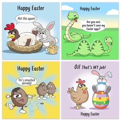 Pack of 6 Funny Easter Cards - 6 Different Funny Designs