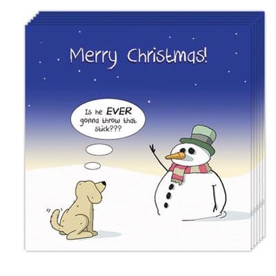 Pack of 8 Funny Christmas Cards - Ever Going to Throw Stick Design