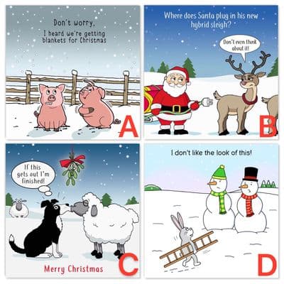 Pack of 8 Funny Christmas Cards - Funny Mixed Pack - Choose 8 Designs