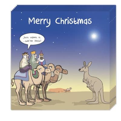 Pack of 8 Funny Christmas Cards - Lost Wise Men & Kangaroo Design