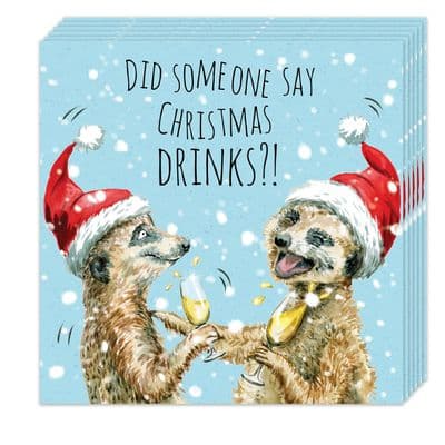 Pack of 8 Funny Christmas Cards - Meerkat Drinks Design