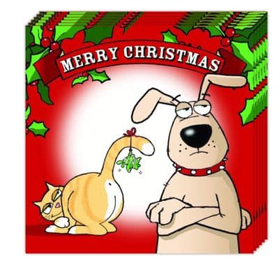 Pack of 8 Funny Christmas Cards - Mistletoe Cat Tail Design