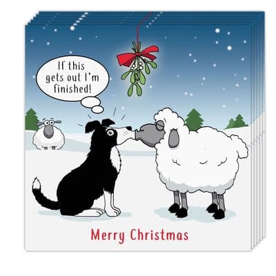 Pack of 8 Funny Christmas Cards - Sheepdog Antics Design