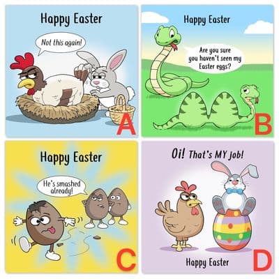 Pack of 8 Funny Easter Cards - 6 Design Options to Choose From
