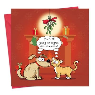 Regretful Cat & Dog Christmas Card